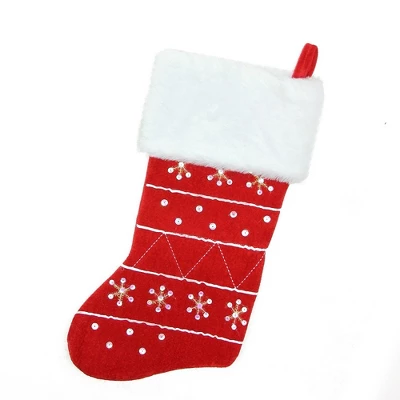 Northlight 19" Red And White Embroidered Snowflake Cuffed Christmas Stocking 4 Northlight 19" Red And White Embroidered Snowflake Cuffed Christmas Stocking - Image 2