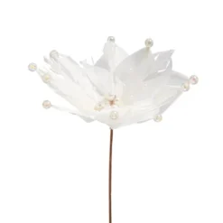 Northlight Beaded Feather Poinsettia Artificial Christmas Pick - 13.75" - White -Northlight GUEST 027e9cf3 0d27 494b b3ba cd9de97a4c71