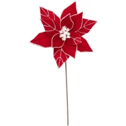 Northlight 20" Red And White Velvet Glittered Poinsettia Christmas Stem Spray -Northlight GUEST 03c9f20b 9844 4c79 8ff0 6f5538ded07f