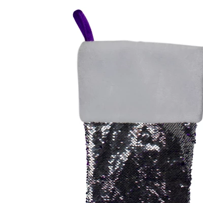 Northlight 23" Purple And Silver Reversible Sequined Christmas Stocking With Faux Fur Cuff 5 Northlight 23" Purple And Silver Reversible Sequined Christmas Stocking With Faux Fur Cuff - Image 3