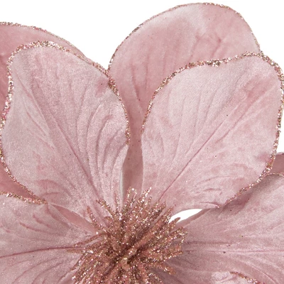 Northlight 23" Glittered Pink Magnolia Christmas Stem Spray 5 Northlight 23" Glittered Pink Magnolia Christmas Stem Spray - Image 3