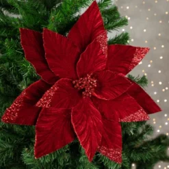 Northlight 24" Red Glittered Poinsettia Christmas Stem Spray