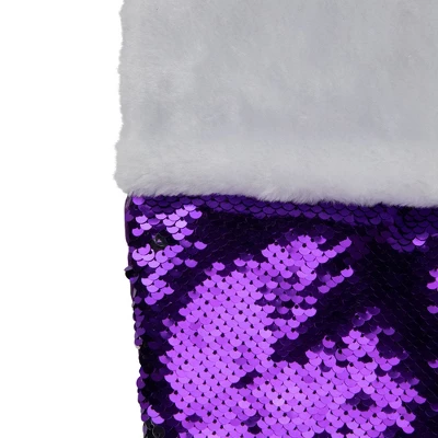 Northlight 23" Purple And Silver Reversible Sequined Christmas Stocking With Faux Fur Cuff 7 Northlight 23" Purple And Silver Reversible Sequined Christmas Stocking With Faux Fur Cuff - Image 5