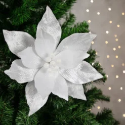 Northlight 24" White Glittered Poinsettia Christmas Stem Spray