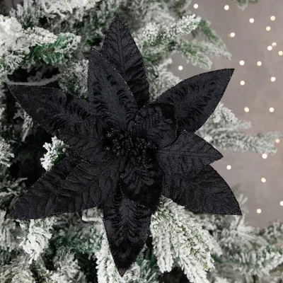 Northlight 25" Black Glittered Poinsettia Christmas Floral Stem Spray 3 Northlight 25" Black Glittered Poinsettia Christmas Floral Stem Spray