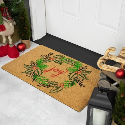 Northlight Natural Coir "Joy" Wreath Christmas Doormat 18" X 30" 4 Northlight Natural Coir "Joy" Wreath Christmas Doormat 18" X 30" - Image 2