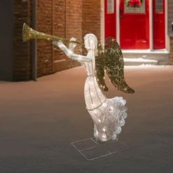 Northlight 48" LED Lighted Gold And Silver Trumpeting Angel Outdoor Christmas Outdoor Decoration