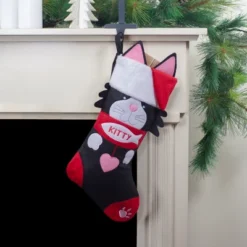 Northlight 19.5" Black And Red Embroidered Kitty Cat Christmas Stocking