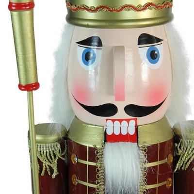Northlight 48" Burgundy And White Wooden Christmas Nutcracker King With Scepter 5 Northlight 48" Burgundy And White Wooden Christmas Nutcracker King With Scepter - Image 3