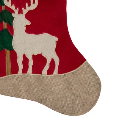 Northlight 20.5-Inch Red And Green Plaid Christmas Stocking With A Pine Tree And Moose 3 Northlight 20.5-Inch Red And Green Plaid Christmas Stocking With A Pine Tree And Moose
