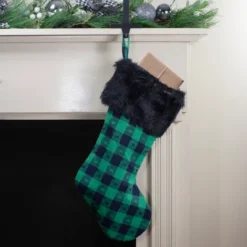 Northlight 20" Green And Black Plaid Christmas Stocking