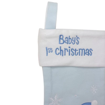 Northlight Baby's 1st Christmas Embroidered Teddy Bear Stocking - 19" - Blue And White 4 Northlight Baby's 1st Christmas Embroidered Teddy Bear Stocking - 19" - Blue And White - Image 2