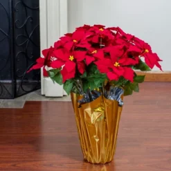 Northlight 28" Red Artificial Christmas Poinsettia With Gold Wrapped Pot -Northlight GUEST 595eee3d 366a 4535 9974 cef557797ff9