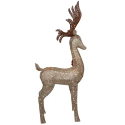 Northlight 74" LED Lighted Champagne Deer With Red Bow Outdoor Christmas Decoration -Northlight GUEST 5aa4aef4 8b48 4946 a9dc cf880e68010b