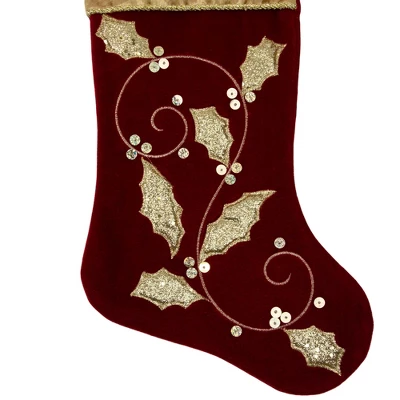 Northlight 20.5-Inch Velvet Gold And Maroon Etched Cuff Christmas Stocking 5 Northlight 20.5-Inch Velvet Gold And Maroon Etched Cuff Christmas Stocking - Image 3