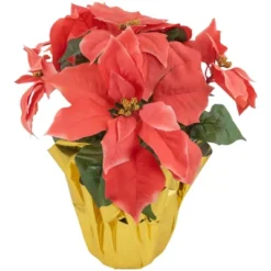 Northlight 14.5" Dark Pink Artificial Christmas Poinsettia With Gold Wrapped Base -Northlight GUEST 6531c1fe 197d 4201 90d5 924800950c7e