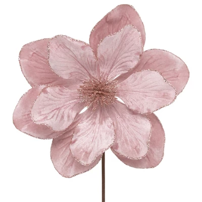 Northlight 23" Glittered Pink Magnolia Christmas Stem Spray 4 Northlight 23" Glittered Pink Magnolia Christmas Stem Spray - Image 2