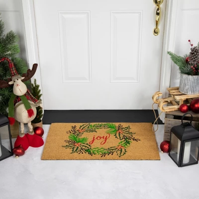 Northlight Natural Coir "Joy" Wreath Christmas Doormat 18" X 30" 3 Northlight Natural Coir "Joy" Wreath Christmas Doormat 18" X 30"