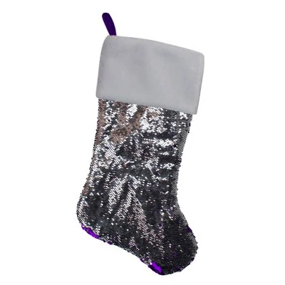 Northlight 23" Purple And Silver Reversible Sequined Christmas Stocking With Faux Fur Cuff 4 Northlight 23" Purple And Silver Reversible Sequined Christmas Stocking With Faux Fur Cuff - Image 2