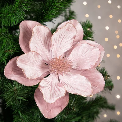Northlight 23" Glittered Pink Magnolia Christmas Stem Spray 3 Northlight 23" Glittered Pink Magnolia Christmas Stem Spray