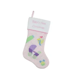 Northlight 18.5" Pink And White "Baby's First Christmas" Embroidered Stocking