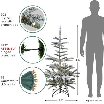 Northlight Real Touch™️ Pre-Lit Slim Flocked Nordmann Fir Artificial Christmas Tree - 4.5' - Warm Clear LED Lights 7 Northlight Real Touch™️ Pre-Lit Slim Flocked Nordmann Fir Artificial Christmas Tree - 4.5' - Warm Clear LED Lights - Image 5