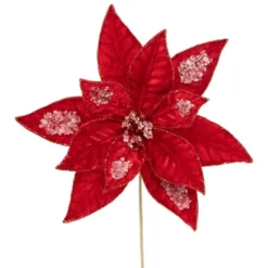 Northlight 28" Icy Red Velvet Poinsettia Glittered Christmas Stem Spray -Northlight GUEST 8c68b2ce b8c4 46c5 b086 a88a10901109