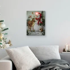 Northlight LED Lighted Snowman And Reindeer Christmas Canvas Wall Art 15.75" X 11.75"