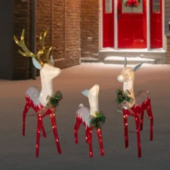 Northlight Set Of 3 Lighted Red Reindeer Family Outdoor Christmas Decoration