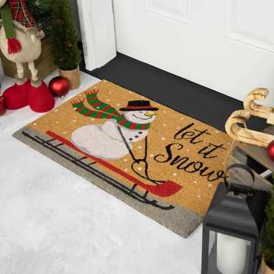 Northlight Brown And White Snowman Let It Snow Rectangular Coir Christmas Doormat 18" X 30" 4 Northlight Brown And White Snowman Let It Snow Rectangular Coir Christmas Doormat 18" X 30" - Image 2
