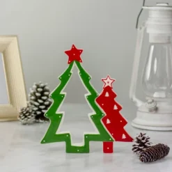 Northlight 9" Green And Red Ceramic Christmas Tree Tabletop Decoration