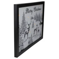 Northlight Lighted Black And White Winter Scene Merry Christmas Canvas Wall Art 11.75" X 15.75"