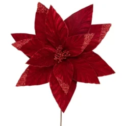 Northlight 24" Red Glittered Poinsettia Christmas Stem Spray -Northlight GUEST b731ce56 14a3 4882 8e1f 190eaad655d3