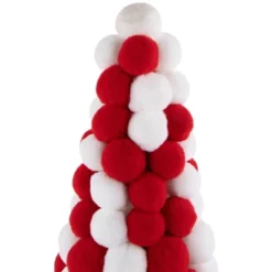 Northlight Pom Pom Cone Tree Christmas Decoration - 13" - White And Red -Northlight GUEST b7fdd52e 87ea 4176 a6c6 e65ab4e7b7bb