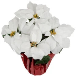 Northlight 14.5" White Artificial Christmas Poinsettia With Red Wrapped Base -Northlight GUEST b90db057 65d5 493c 9476 f2cded499663