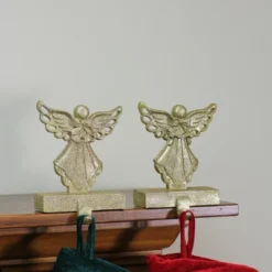 Northlight Angel Glittered Christmas Stocking Holders - 5.5" - Gold - Set Of 2 -Northlight GUEST b90e68f3 9056 493b b49a fd094dd885ce