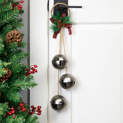 Northlight Jingle Bells With Plaid Bow Christmas Decoration - 20" - Silver 3 Northlight Jingle Bells With Plaid Bow Christmas Decoration - 20" - Silver