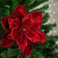Northlight 24" Red Velvet Glittered Magnolia Christmas Stem Spray