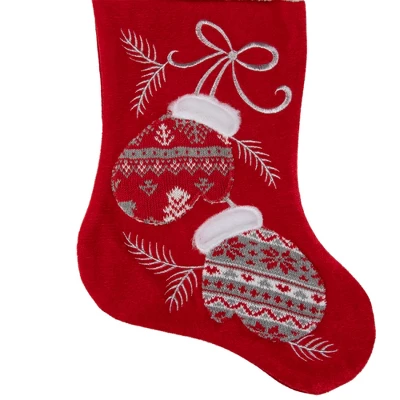 Northlight 20.5-Inch Red And White Winter Mittens Embroidered Christmas Stocking 4 Northlight 20.5-Inch Red And White Winter Mittens Embroidered Christmas Stocking - Image 2