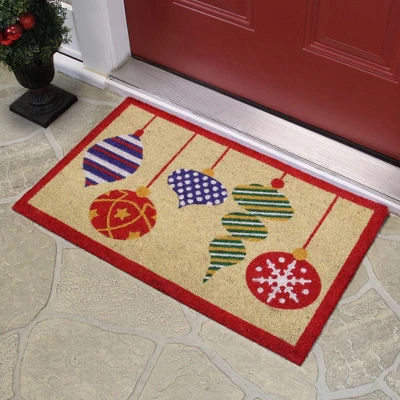 Northlight Brightly Colored Mixed Christmas Ornaments Doormat With Red Border 30" X 18" 4 Northlight Brightly Colored Mixed Christmas Ornaments Doormat With Red Border 30" X 18" - Image 2
