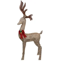 Northlight 74" LED Lighted Champagne Deer With Red Bow Outdoor Christmas Decoration -Northlight GUEST cd07cbcf 5fa7 4e27 9bac 6e02d9d14b7a