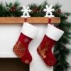 Northlight Reindeer And Snowflake Sequin Christmas Stockings - 20" - Red And White - Set Of 2 -Northlight GUEST cf1cd70e 9d4c 4843 b6de 8837d3e50c03