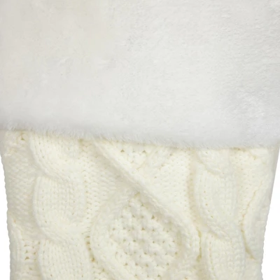 Northlight Cable Knit Christmas Stocking With Faux Fur Cuff - 20.5" - Cream And White 6 Northlight Cable Knit Christmas Stocking With Faux Fur Cuff - 20.5" - Cream And White - Image 4