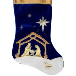 Northlight 20.5" Blue And Gold Nativity Scene Christmas Stocking With Gold Cuff -Northlight GUEST d3d36330 c777 452b b3f2 aeb918a93a58