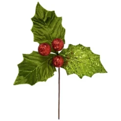 Northlight 19" Glittered Holly With Berry Christmas Stem Spray -Northlight GUEST d806a101 135f 4047 a8df e87984677355