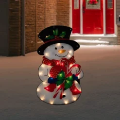 Northlight 30.5" Lighted Snowman With Candy Canes Christmas Outdoor Decoration