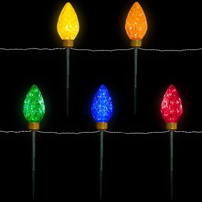 Northlight LED Lighted C9 Style Christmas Pathway Lawn Stakes - 8 Ft - Multi - 5-Count 3 Northlight LED Lighted C9 Style Christmas Pathway Lawn Stakes - 8 Ft - Multi - 5-Count