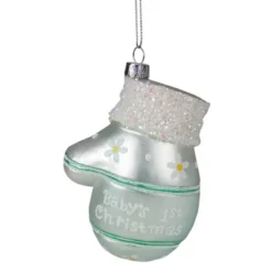 Northlight Baby's 1st Christmas Glass Mitten Holiday Ornament - 4" - Mint Green -Northlight GUEST e7a669b0 afcb 4ce5 84a5 b7b5c7db07b1