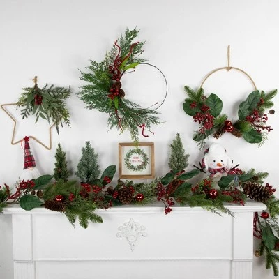 Northlight Real Touch™️ Mixed Greenery And Berries Artificial Christmas Wreath - 18" - Unlit 4 Northlight Real Touch™️ Mixed Greenery And Berries Artificial Christmas Wreath - 18" - Unlit - Image 2