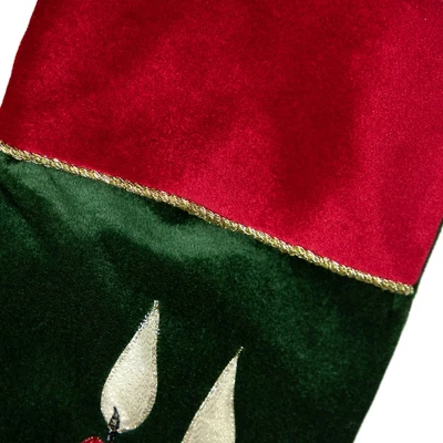 Northlight 20" Dark Green And Burgundy Candle And Pine Cone Velveteen Christmas Stocking 6 Northlight 20" Dark Green And Burgundy Candle And Pine Cone Velveteen Christmas Stocking - Image 4